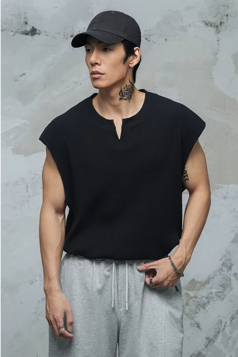 Waffle Knit V-Neck Sleeveless  #LM040