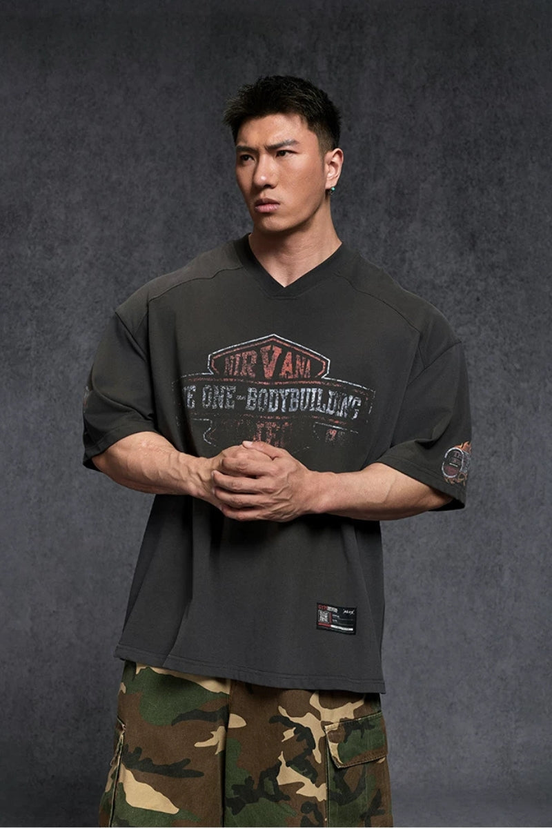 Oversized V-Neck Vintage T-Shirt  #TK038