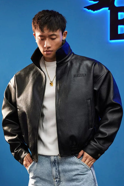 High Collar Faux Leather Blouson  #BF168