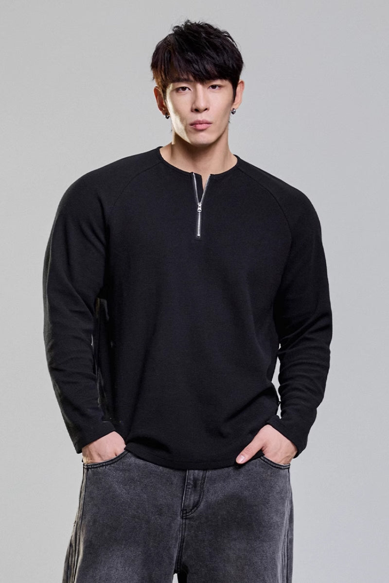 Grain Texture Half-Zip Top  #MD109