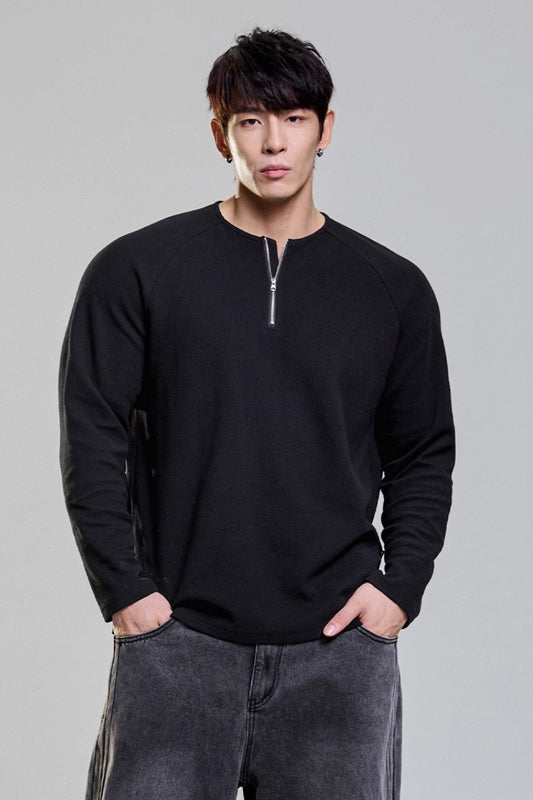 Grain Texture Half-Zip Top  #MD109