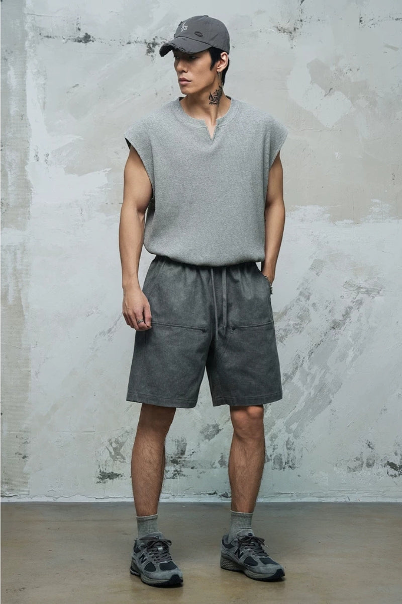 Waffle Knit V-Neck Sleeveless  #LM040