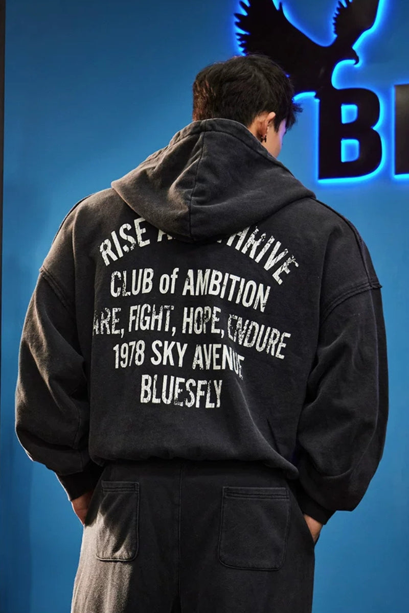 Oversized Washed Zip Hoodie  #BF169