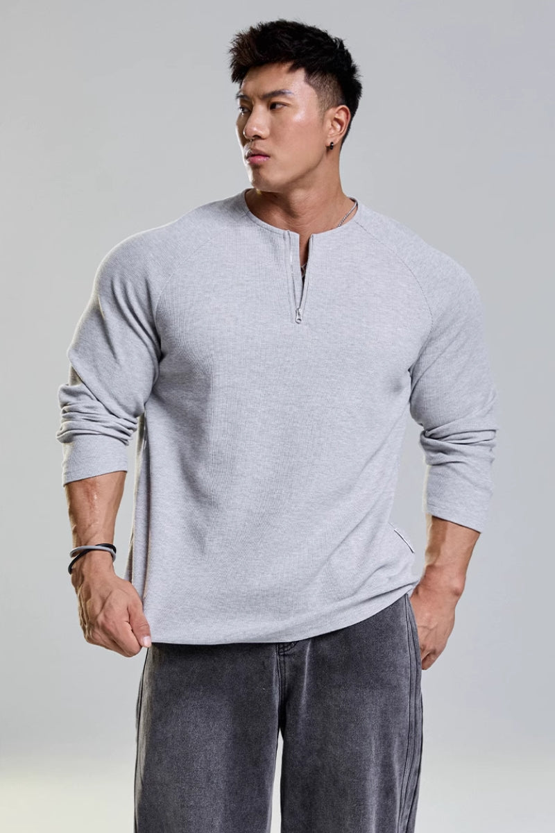 Grain Texture Half-Zip Top  #MD109
