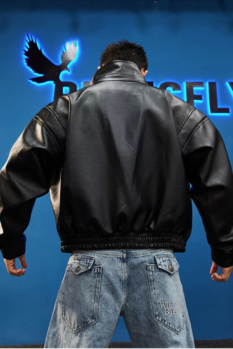 High Collar Faux Leather Blouson  #BF168