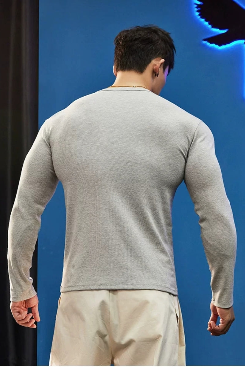 Stretch Ribbed Henley Longsleeve  #BF158