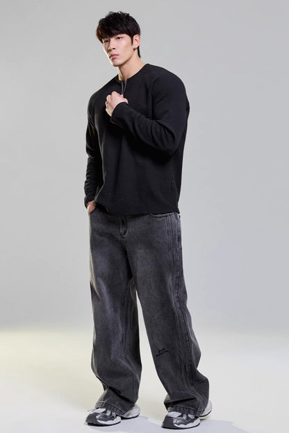Grain Texture Half-Zip Top  #MD109