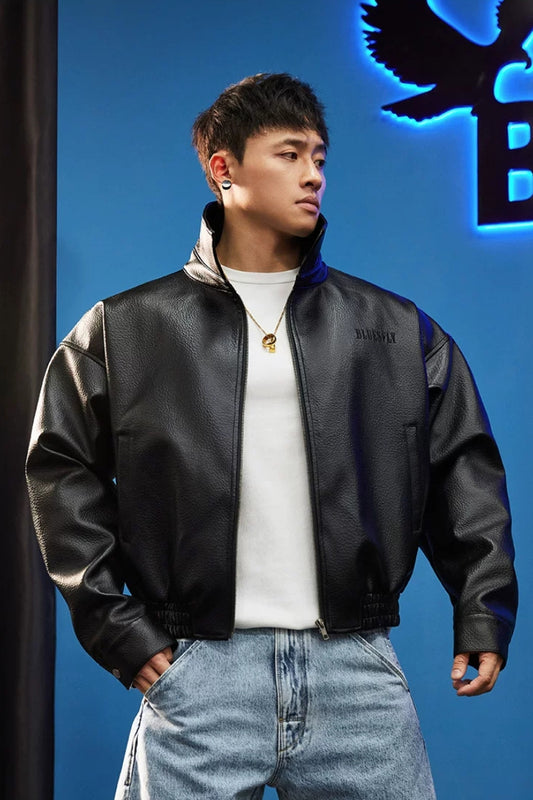High Collar Faux Leather Blouson  #BF168