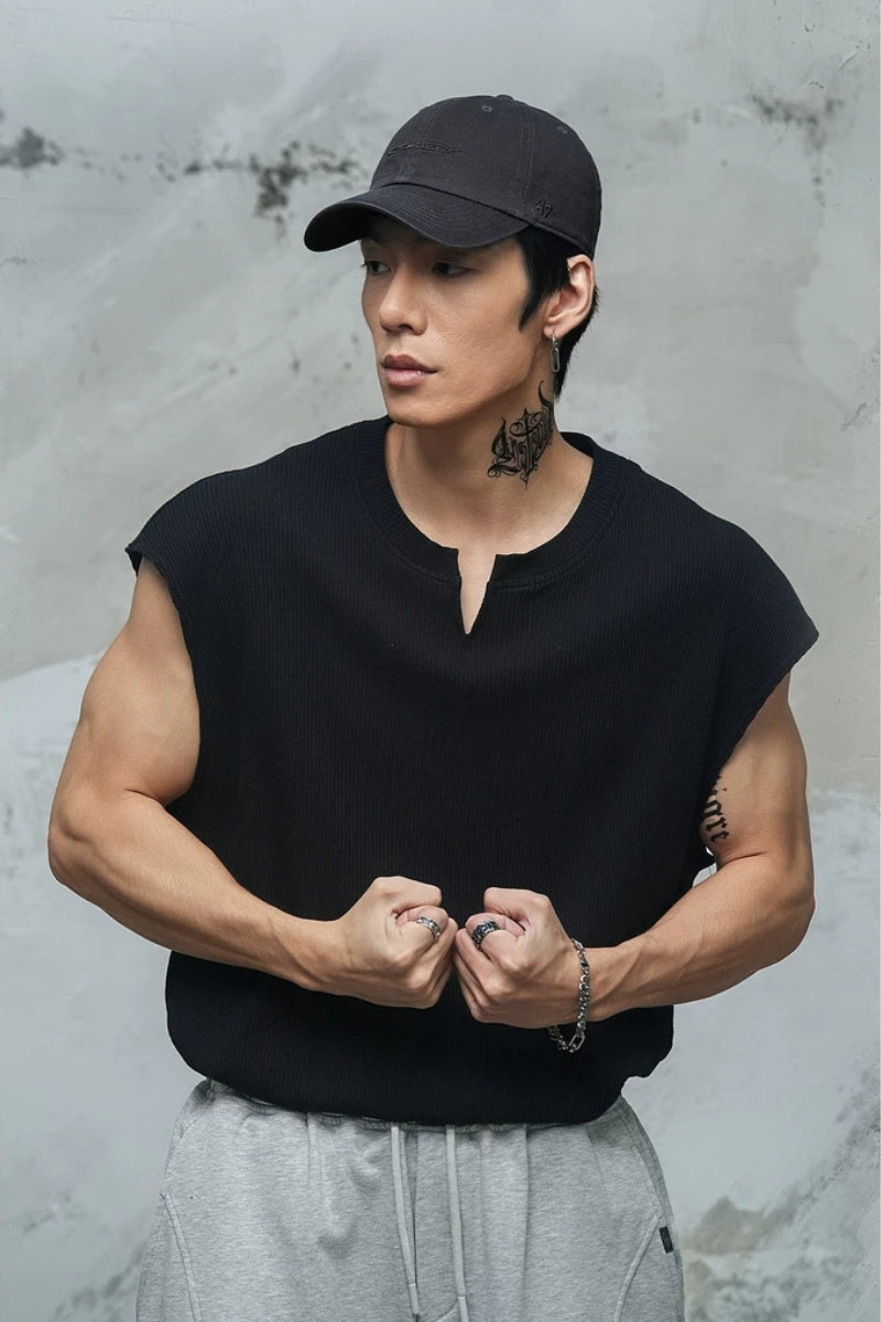 Waffle Knit V-Neck Sleeveless  #LM040