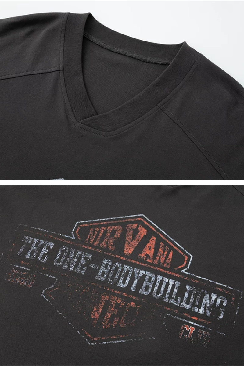Oversized V-Neck Vintage T-Shirt  #TK038