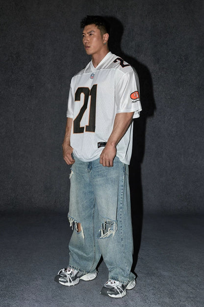Wide Drop Retro Number T-Shirt  #TK037