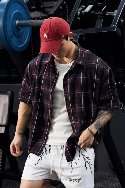 Street Grid Loose Shirt  #BF098