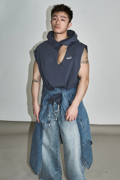 Wash embroidery hooded vest  #YG007