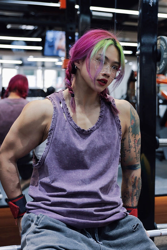 Distressed Power Tank Top  #TK002
