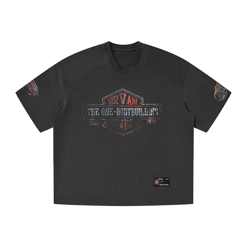 Oversized V-Neck Vintage T-Shirt  #TK038
