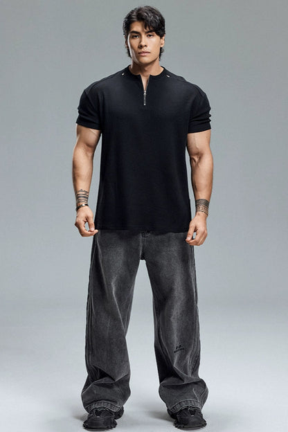 EdgeFit Quarter-Zip Waffle Top  #MD084