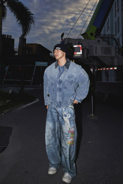 Contrast Collar Denim Blouson  #PM018