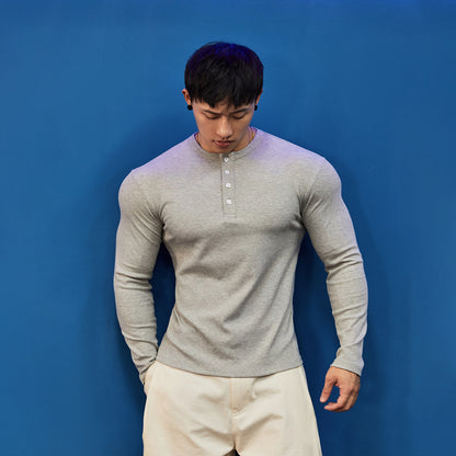 Stretch Ribbed Henley T-Shirt  #BF157