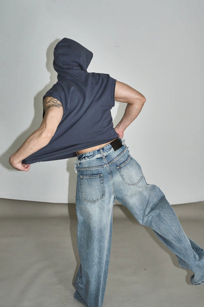 Wash embroidery hooded vest  #YG007