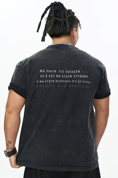 Red Script Washed Muscle T-Shirt  #DH006