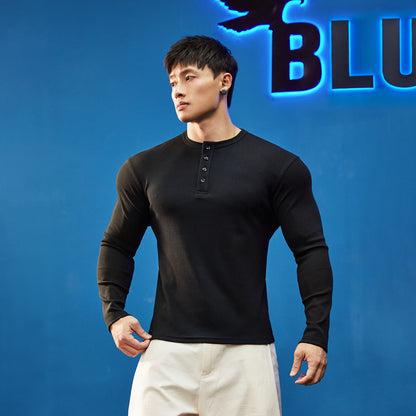Stretch Ribbed Henley T-Shirt  #BF157
