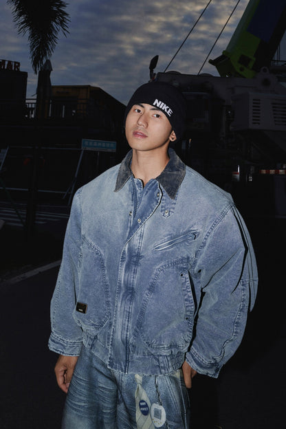 Contrast Collar Denim Blouson  #PM018