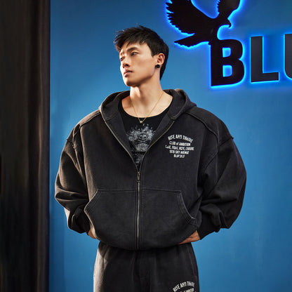 Oversized Washed Zip Hoodie  #BF169