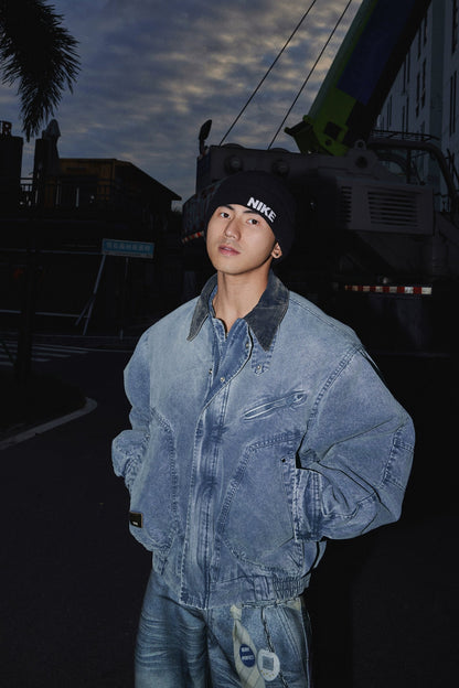 Contrast Collar Denim Blouson  #PM018