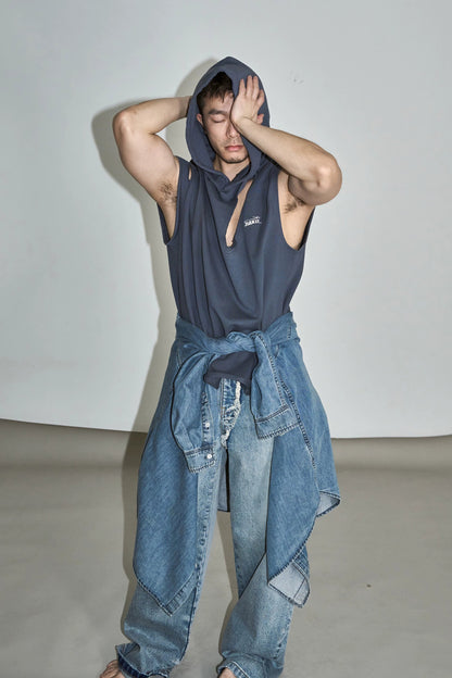 Wash embroidery hooded vest  #YG007