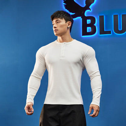 Stretch Ribbed Henley T-Shirt  #BF157