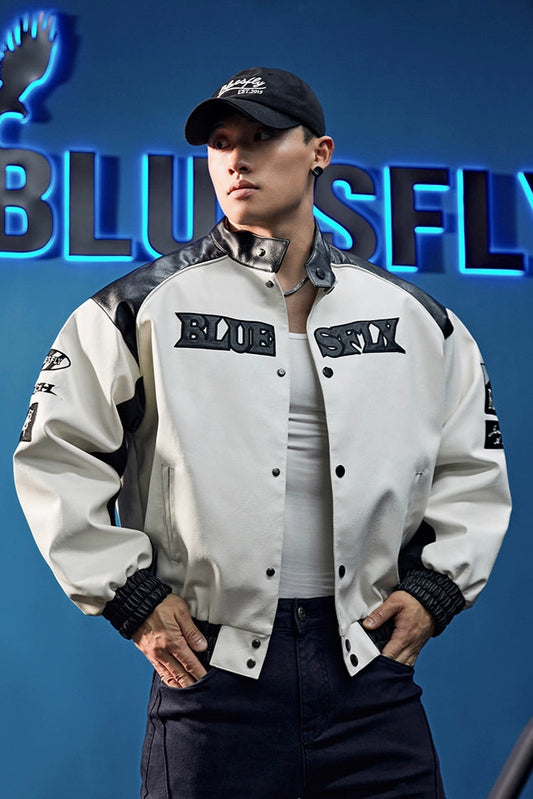 Monochrome Faux Leather Jacket  #BF020