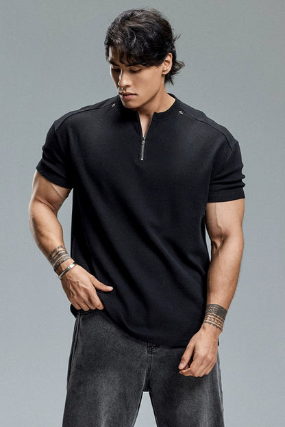 EdgeFit Quarter-Zip Waffle Top  #MD084