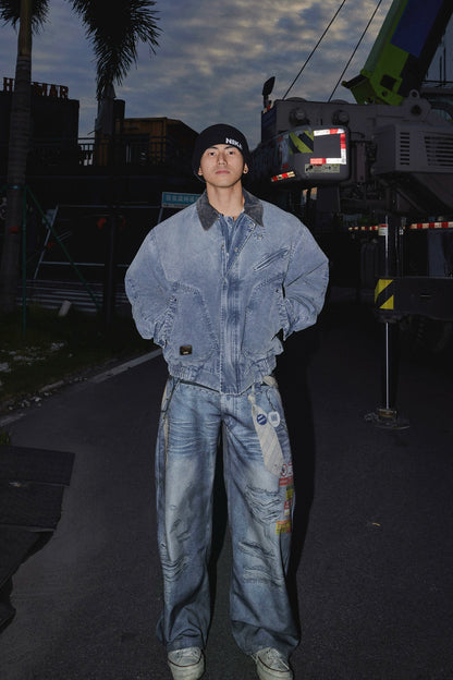 Contrast Collar Denim Blouson  #PM018