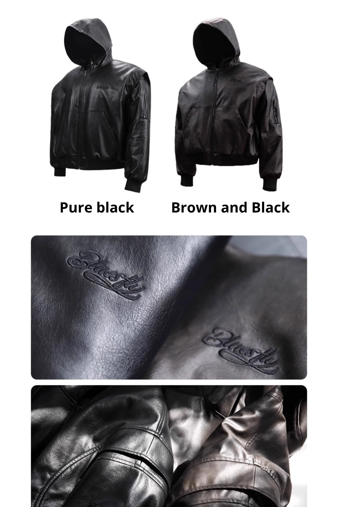 Retro hooded fake leather jacket  #BF025