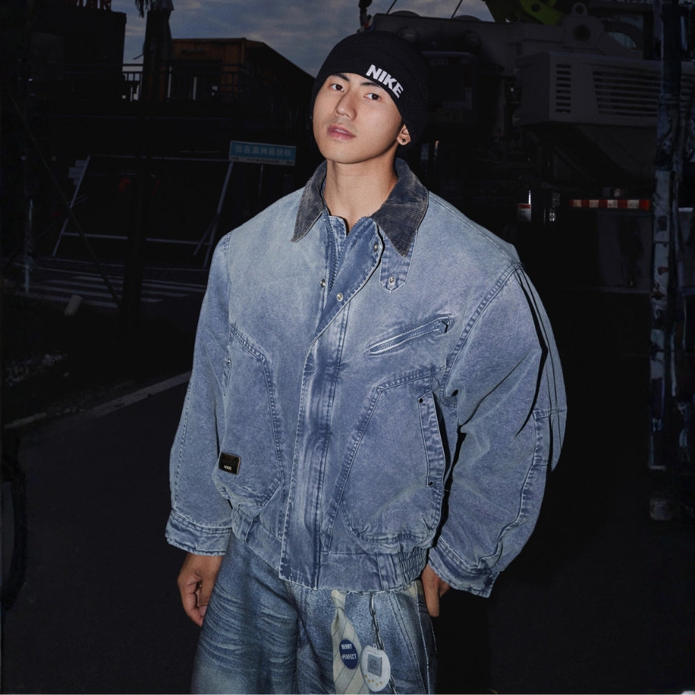 Contrast Collar Denim Blouson  #PM018